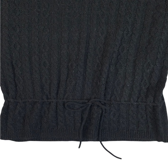 Lissy size M black shimmer crew neck long sleeve sweater with tie waist accent - Picture 4 of 14